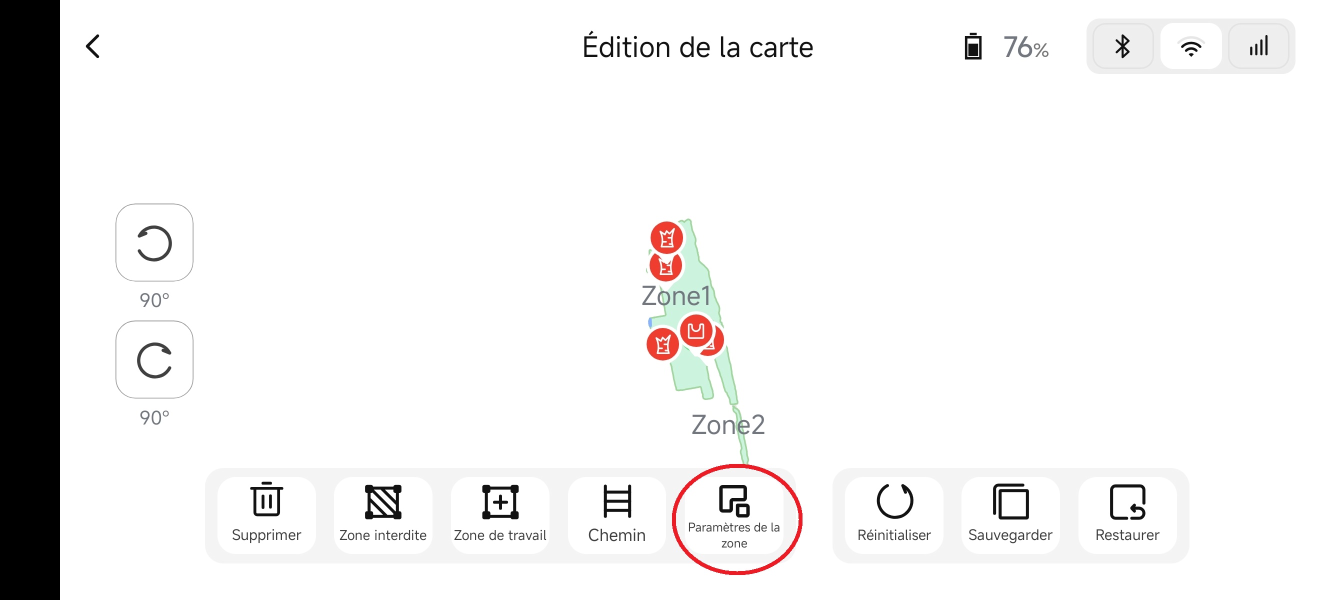 edition de la zone